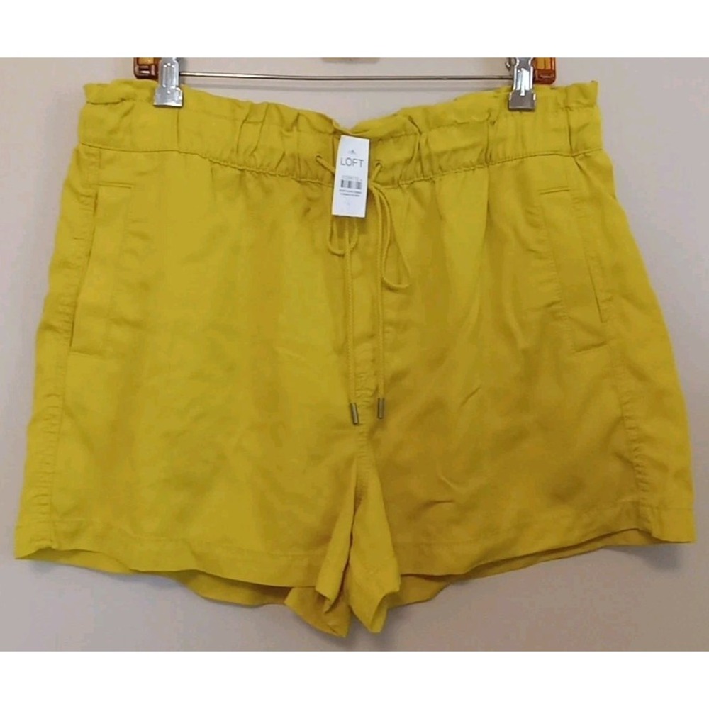 Loft‎ Women Mustard Yellow Ruffled Elastic Waist Pockets Shorts Size Large